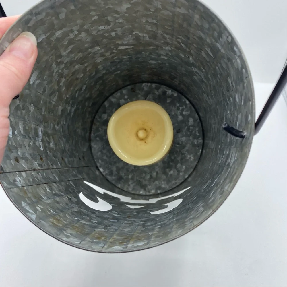 Rustic‎ Gray galvanized Metal Jack-O'-Lantern Electric Candle Halloween fall
